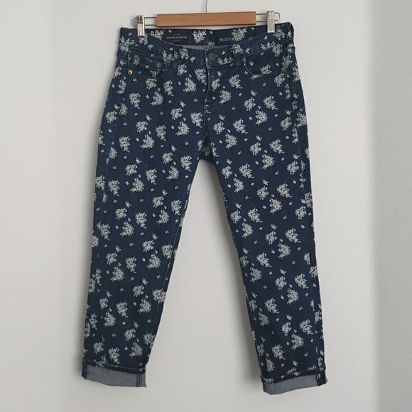 J CREW INDIGO FLORAL DENIM CROPPED MATCHSTICK JEANS, WOMEN'S WAIST: 30, $29 - Picture 2 of 8